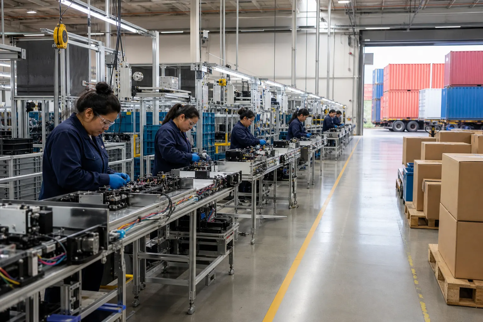 Planta manufacturera mexicana con equipos eléctricos y electrónicos listos para exportación