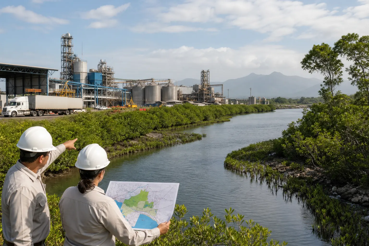 Planta industrial junto a un ecosistema en restauración bajo la propuesta de nueva ley ambiental en México