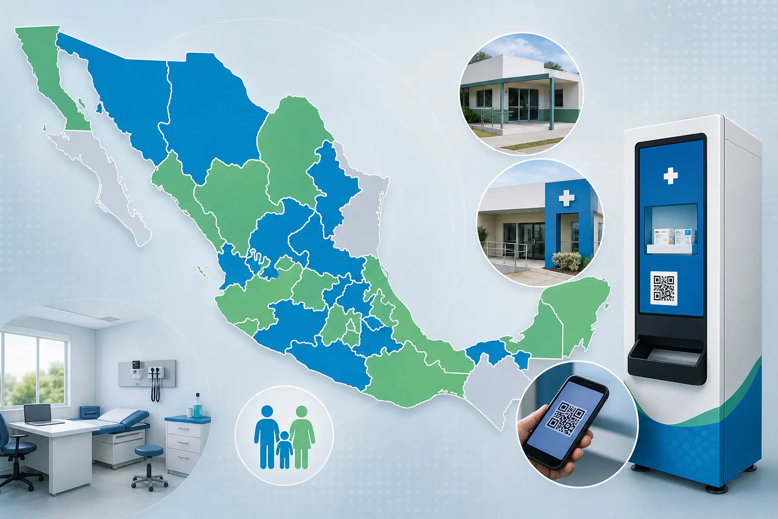 Mapa de México con la expansión del Servicio Universal de Salud y las Farmacias del Bienestar