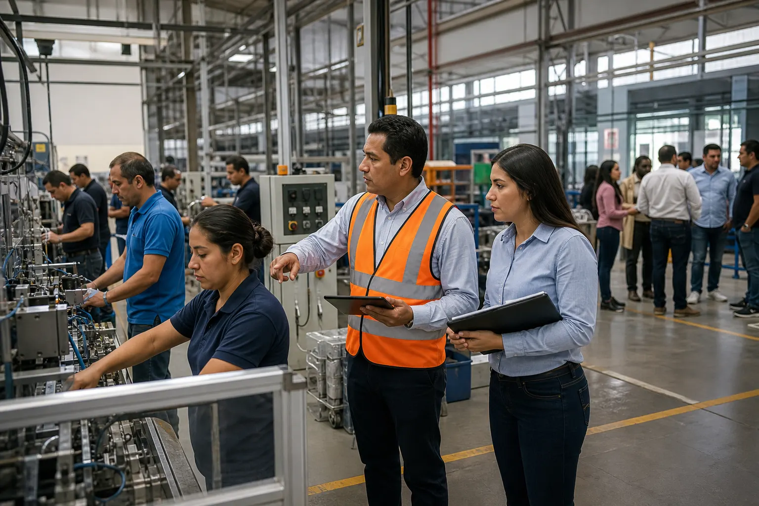 Trabajadores en una planta manufacturera en México durante un periodo de crecimiento de la fuerza laboral y aumento de la desocupación