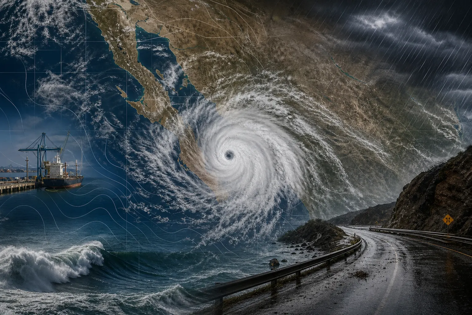 Imagen satelital conceptual del huracán Polo sobre Baja California Sur y el noroeste de México