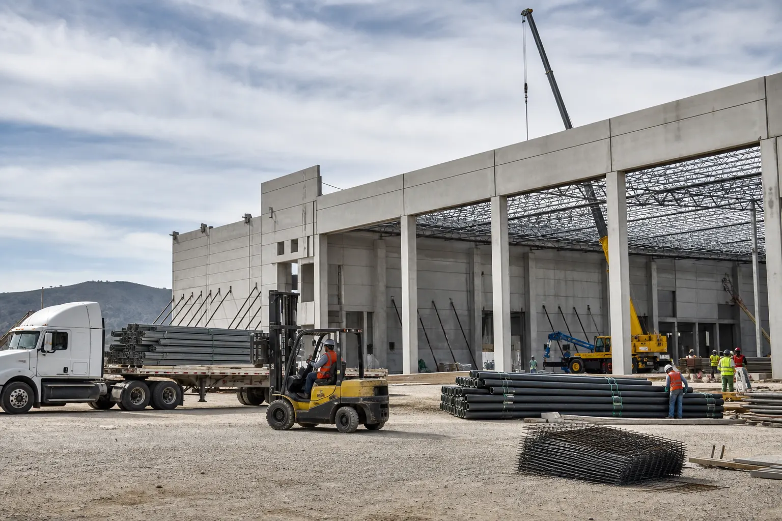 Construcción y maquinaria en una zona industrial de México