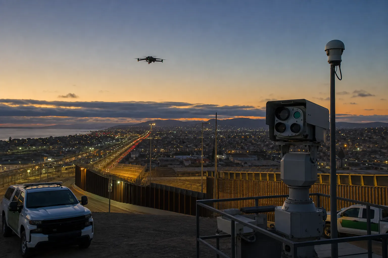 Equipos de vigilancia antidrones en la frontera entre Tijuana y San Diego
