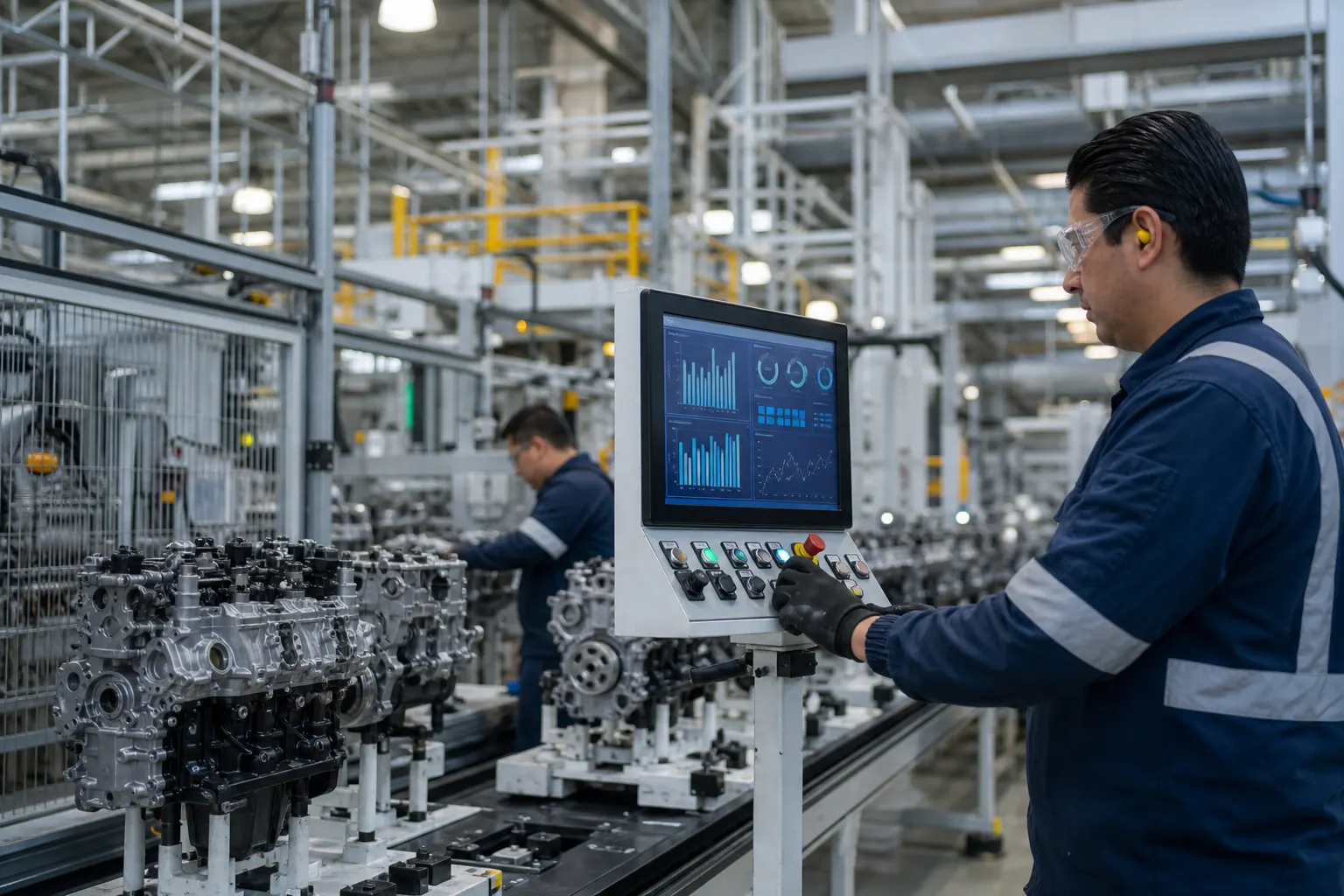 Trabajadores en una planta manufacturera mexicana durante una jornada de producción