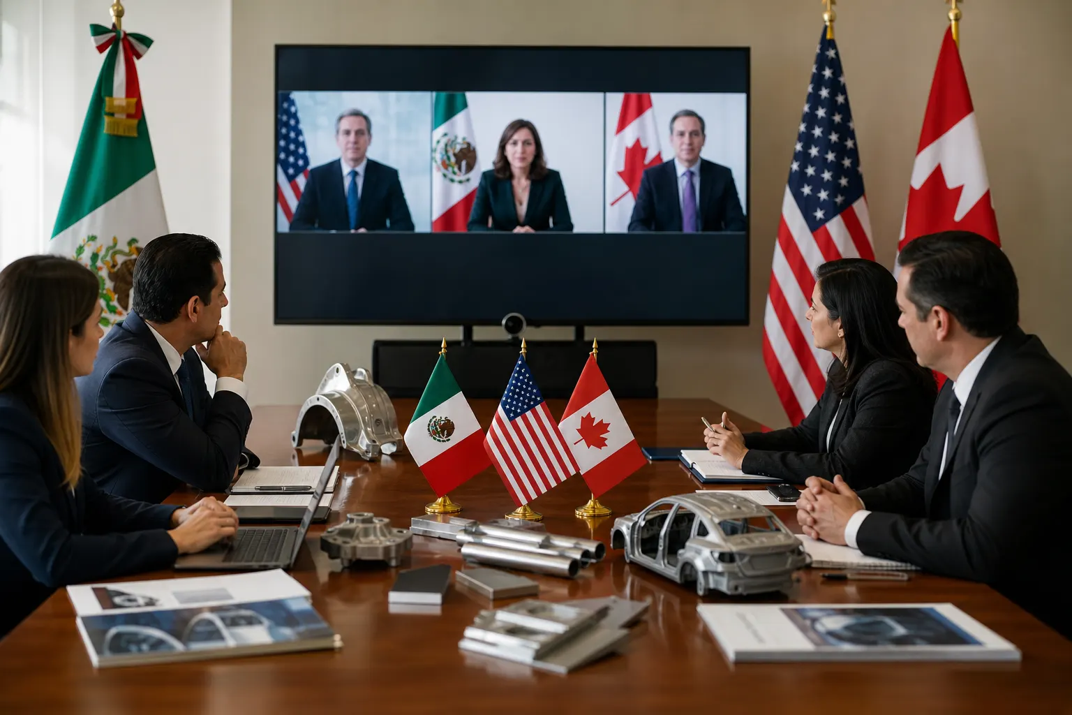 Banderas de México Estados Unidos y Canadá durante la negociación del T-MEC