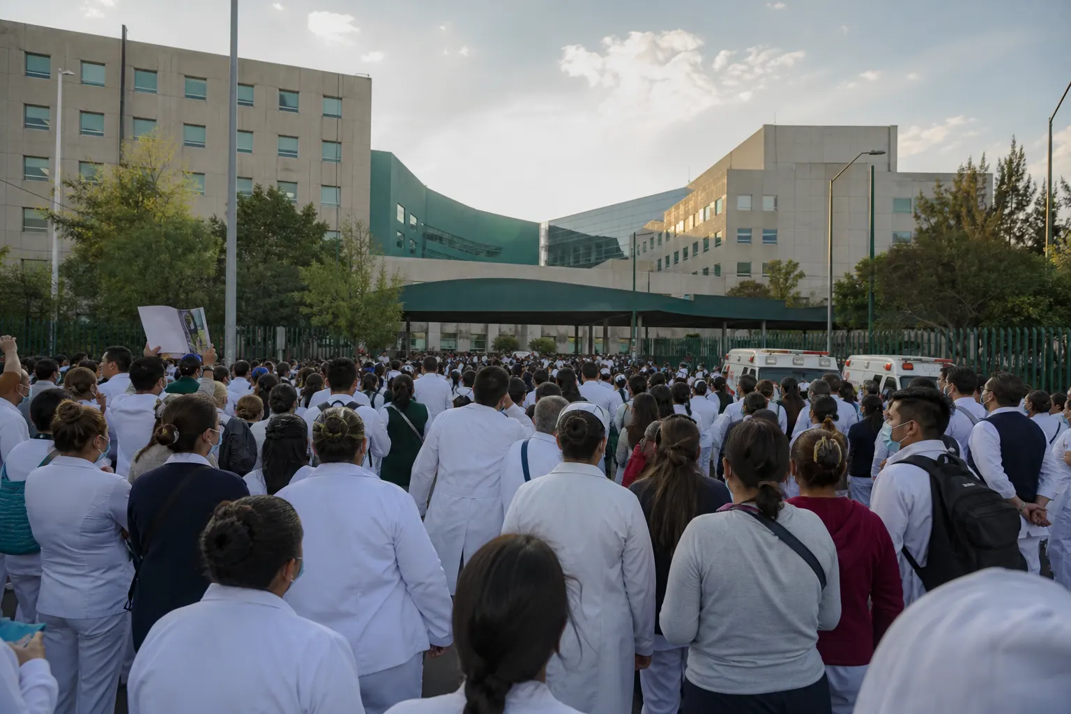 Trabajadores del IMSS durante una movilización frente al Centro Médico Nacional Siglo XXI en Ciudad de México
