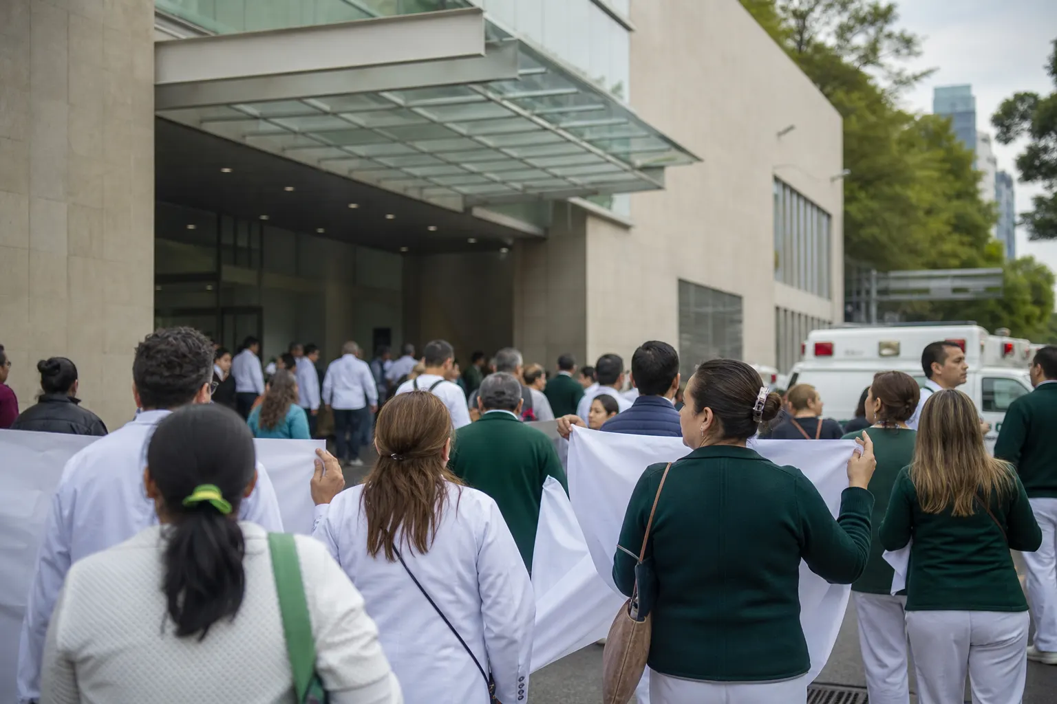 Trabajadores del IMSS durante una movilización en Ciudad de México mientras se realiza la consulta salarial 2026