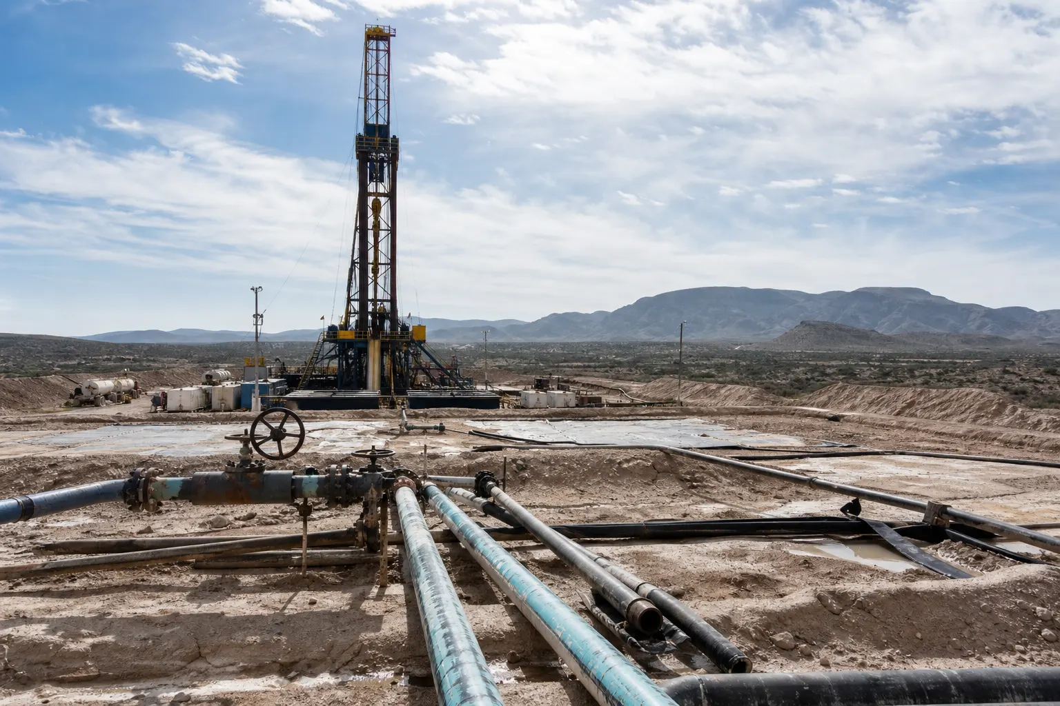 Instalación de perforación en una zona semiárida del noreste de México