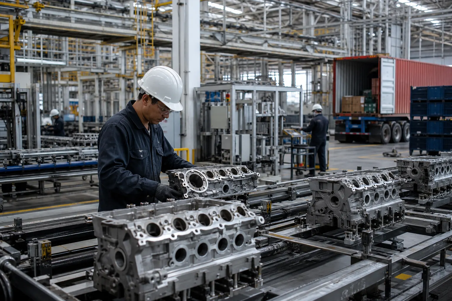 Planta manufacturera mexicana con producción y transporte de carga durante la recuperación del IGAE