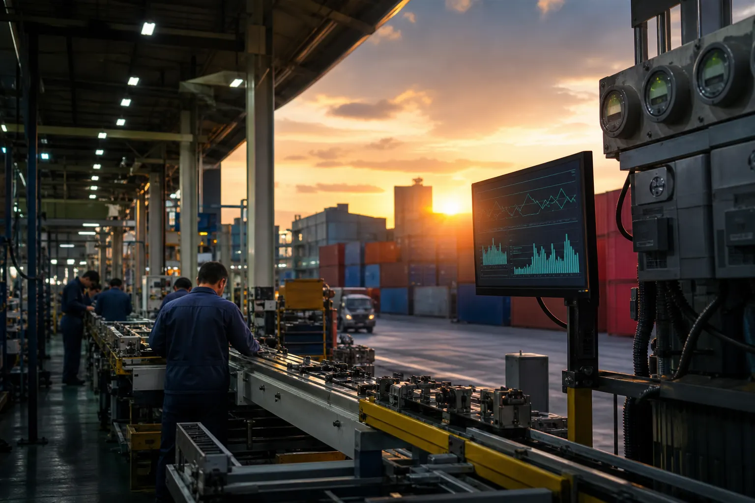 Planta manufacturera mexicana con medidores eléctricos y operación logística bajo presión de costos
