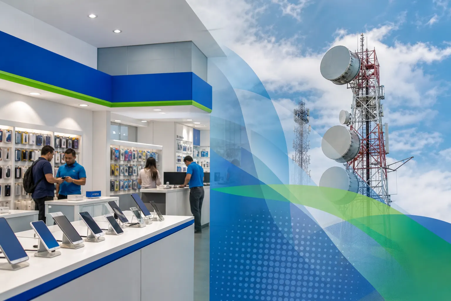 Tienda de telefonía móvil y antenas de telecomunicaciones en México durante la transición de propiedad de Movistar
